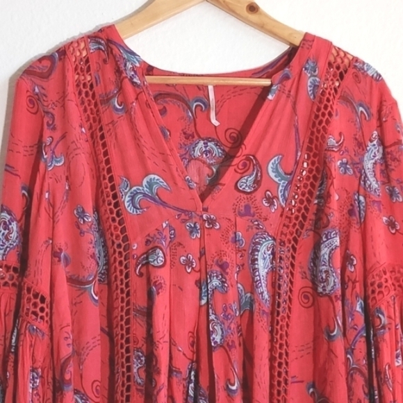 Free People Just The Two Of Us Printed Tunic Pink/Red Size Small - Picture 4 of 16